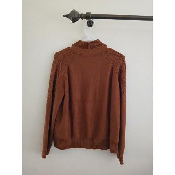 Nancy Yang Womens XL Cable Knit Cardigan Sweater Funnel Collar Cottagecore Brown - Picture 5 of 5